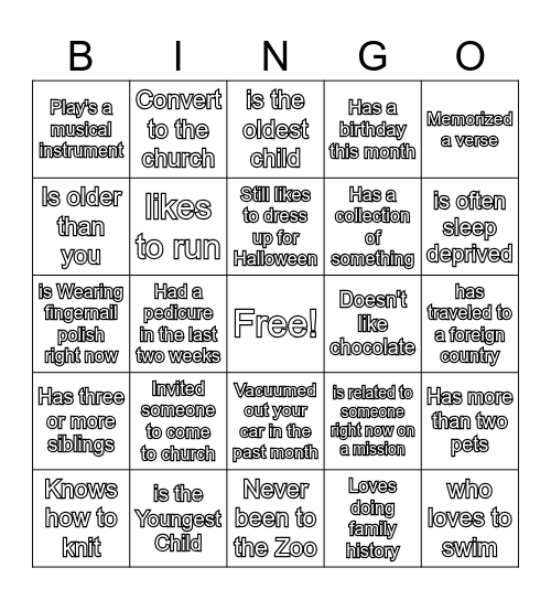 Find Someone Who.... Bingo Card