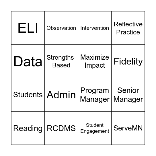 Coaching Specialist Bingo Card