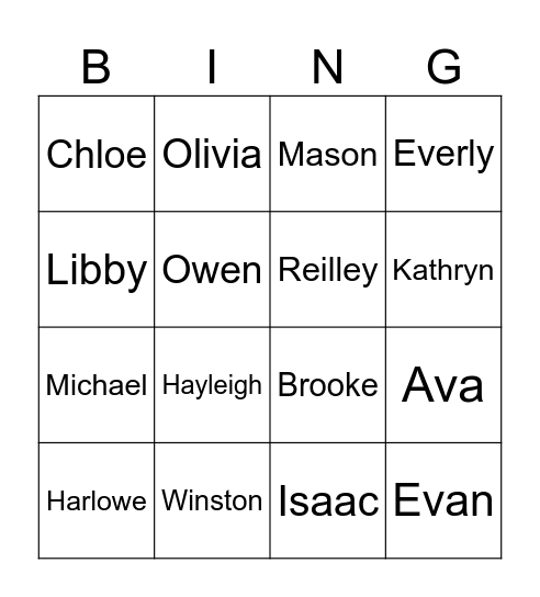 Classroom Bingo Card