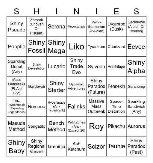 Shiny Bingo Card
