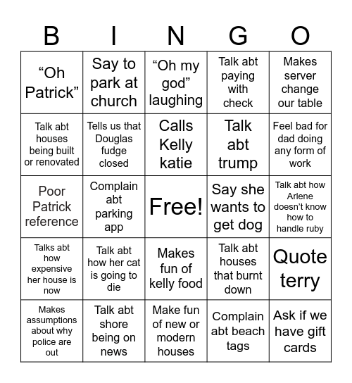 Grandma bingo Card