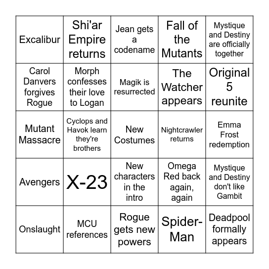 X-Men 97 S3 Bingo Card
