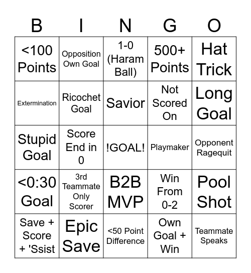 RL Stream Bingo Card