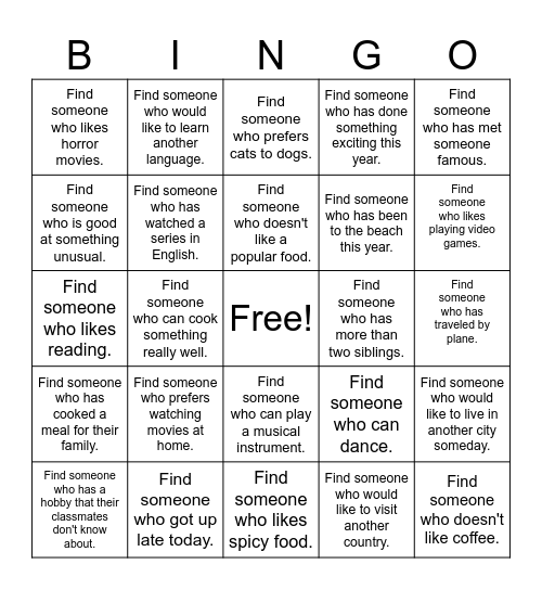 Getting to know Bingo Card