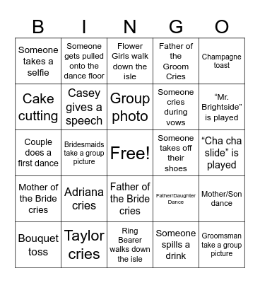 Titchbourne Wedding BINGO Card