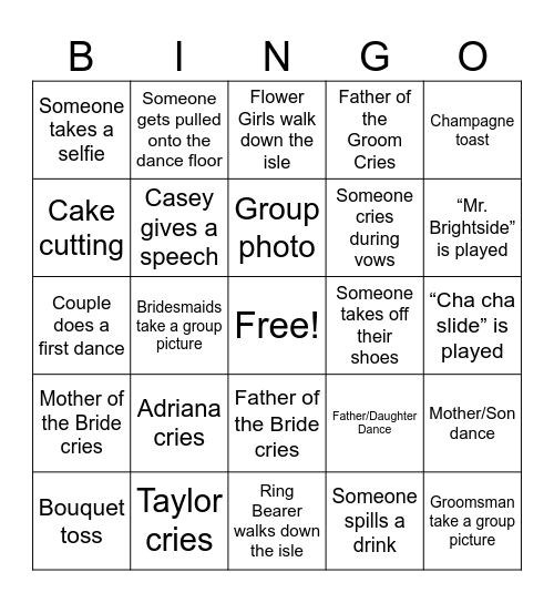 Titchbourne Wedding BINGO Card