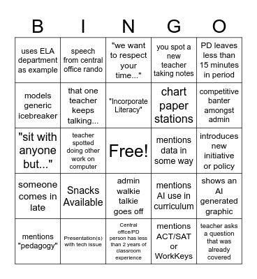 PD BINGO Card