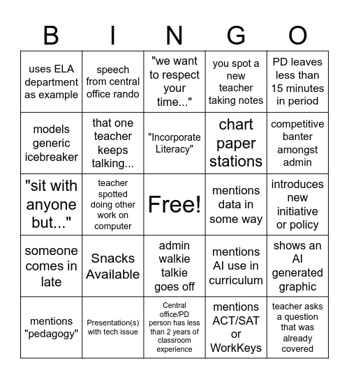 PD BINGO Card