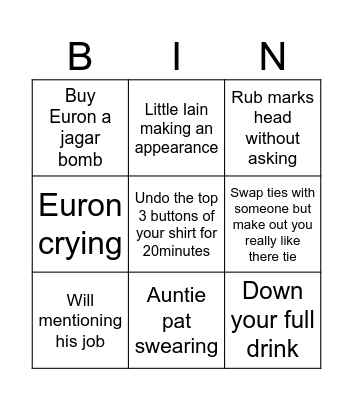 Wedding Bingo Card