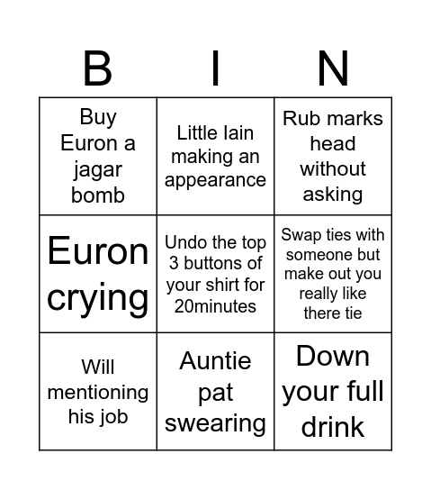 Wedding Bingo Card