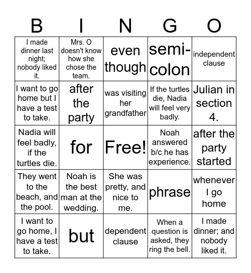 Untitled Bingo Card