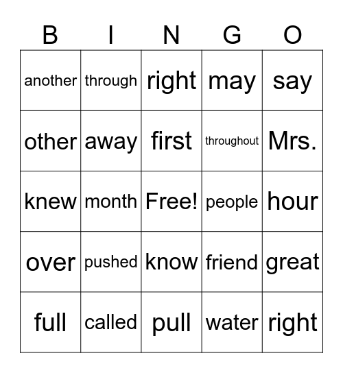 Wilson Red Words (step 3) Bingo Card