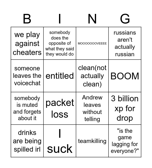 counter stroke Bingo Card