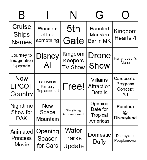 Westside D23 BINGO Card