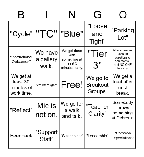Back to School PD Bingo Card
