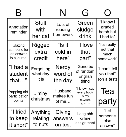 Ramirez English rot Bingo Card