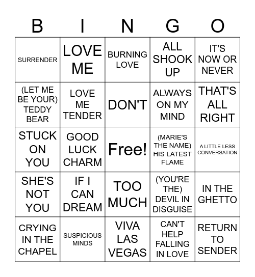 ELVIS BINGO Card