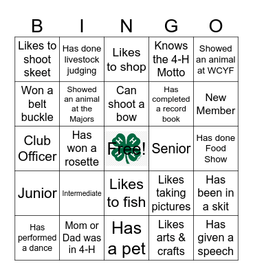 Hahn 4-H BINGO!!! Bingo Card
