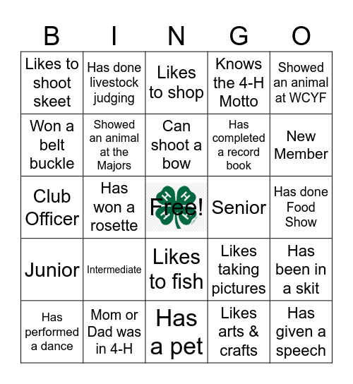 Hahn 4-H BINGO!!! Bingo Card