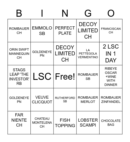 WINE BINGO Card