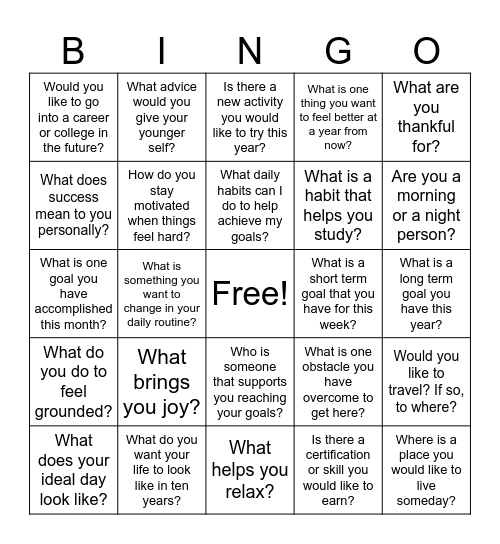 Goals Bingo Card