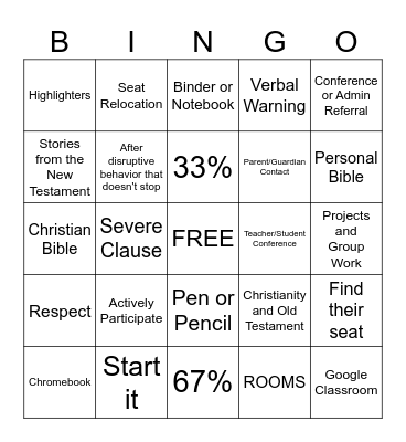 Syllabus and Discipline Bingo Card