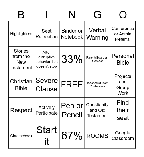Syllabus and Discipline Bingo Card