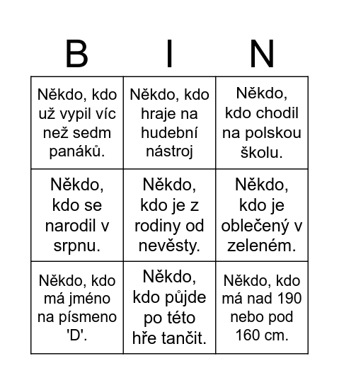 Svatební bingo Card