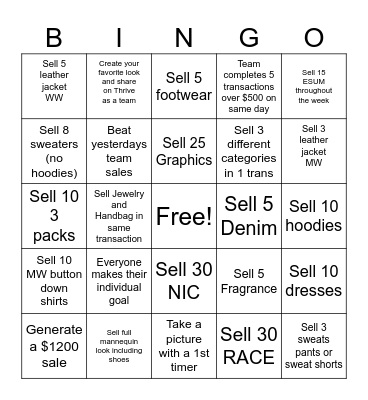 Team Bingo Card