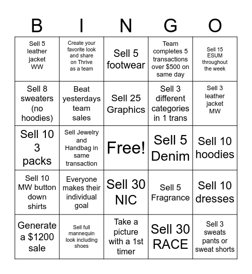 Team Bingo Card