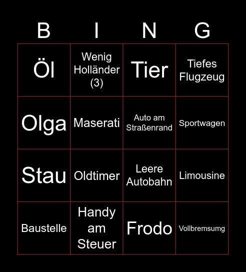 Straßen Bingo Card