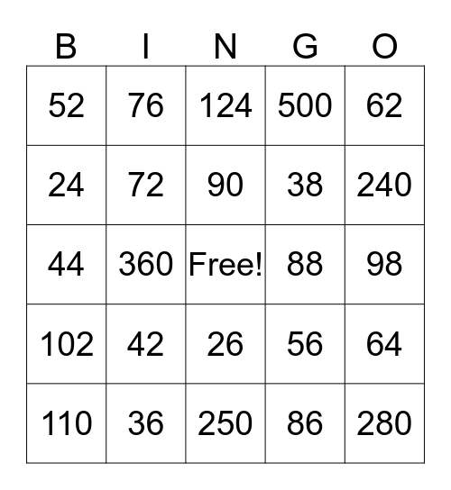 Doubles Bingo Card