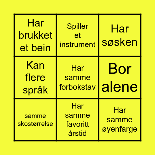 "Bli kjent" - Bingo Card