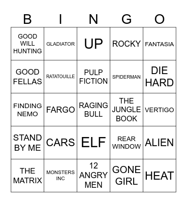 Movie Bingo Card