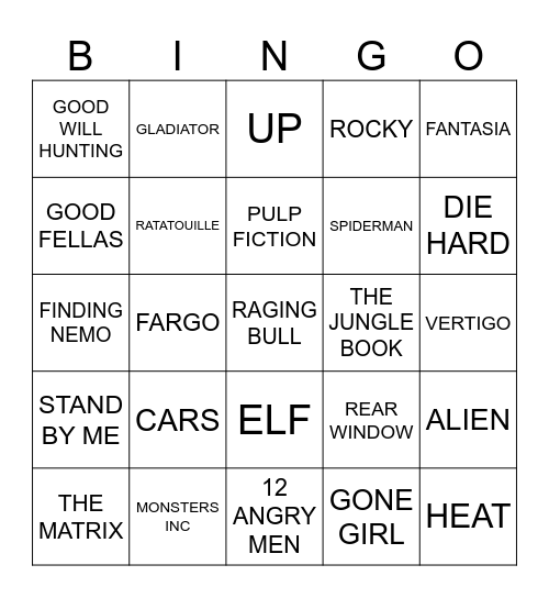 Movie Bingo Card