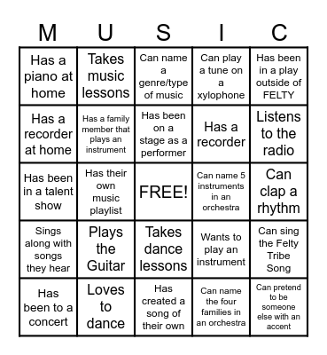 Getting to Know You Music Bingo Card