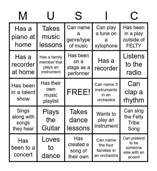 Getting to Know You Music Bingo Card