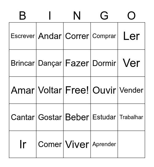 BINGO DOS VERBOS Bingo Card