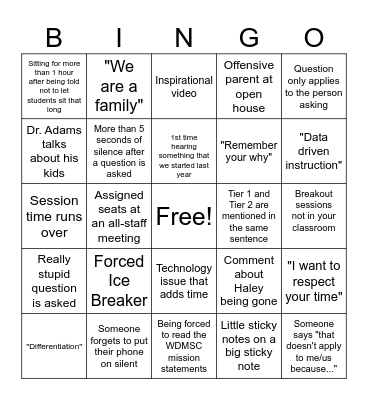 PD Bingo Card