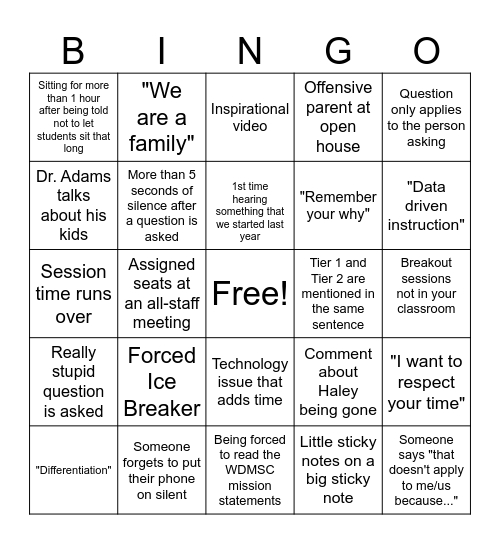 PD Bingo Card