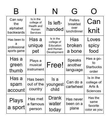 Find Someone Who... Bingo Card