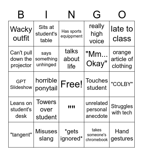 Mrs Nobel Bingo Card