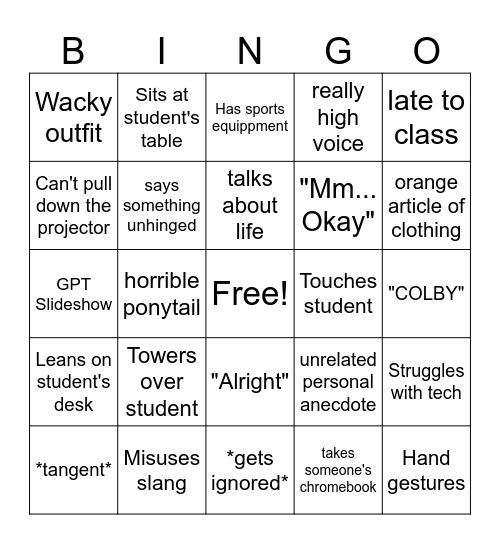 Mrs Nobel Bingo Card