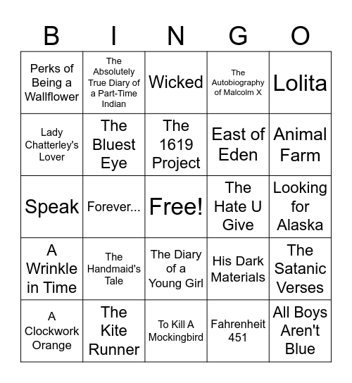 Banned Books Rock Bingo Card