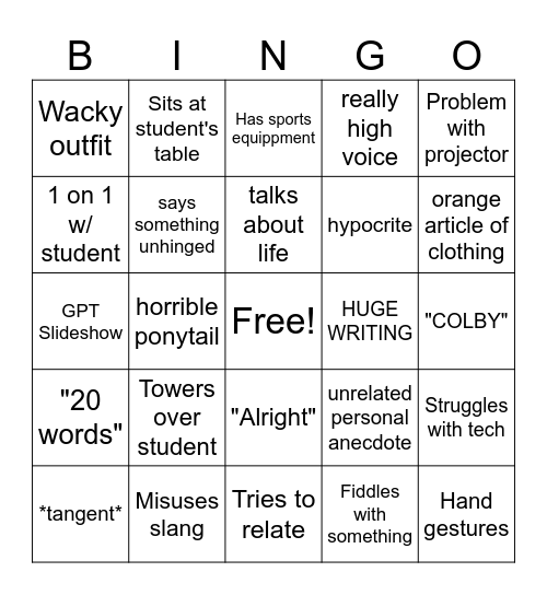 Mrs Nobel Bingo Card