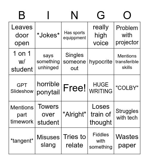 Mrs Nobel Bingo Card