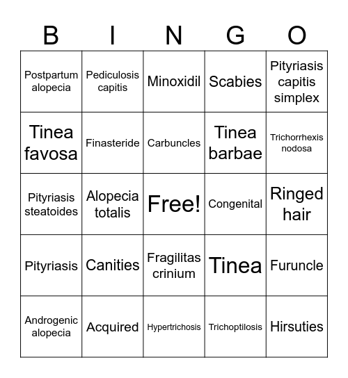 Hair & Scalp Disease and Disorders Bingo Card