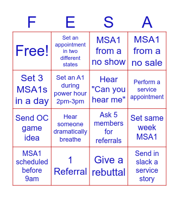 FESA Bingo Card