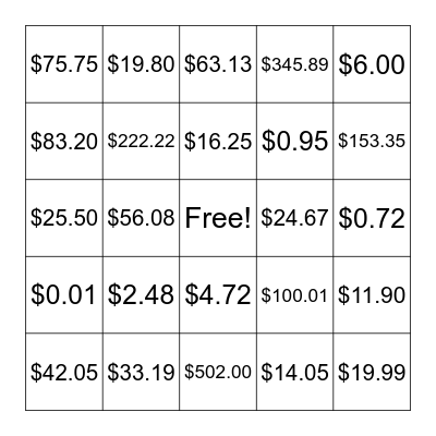Money Bingo Card