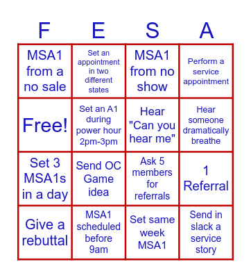 FESA Bingo Card